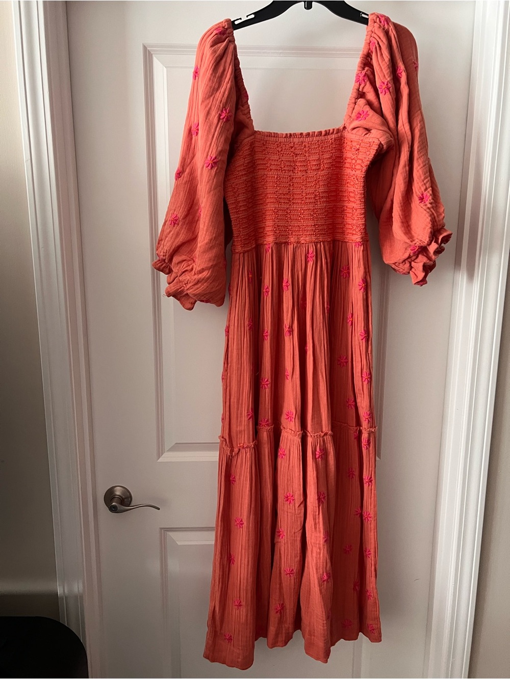 Free People Dahlia Embroidered Puff-Sleeve Maxi Dress L